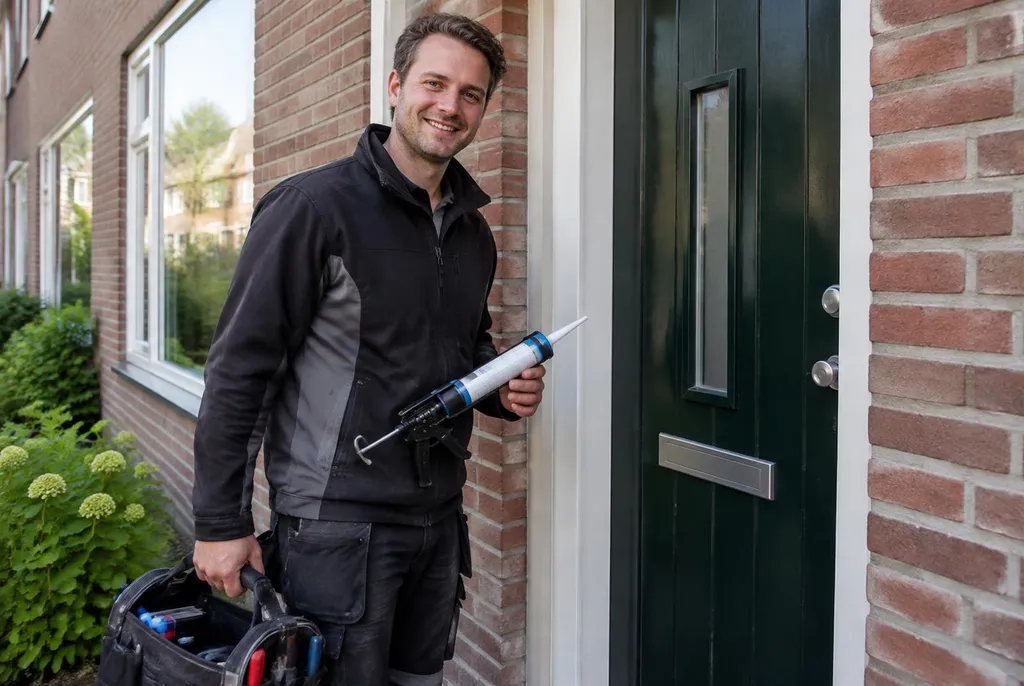 Vakman van Kitbedrijf Wekerom bij de voordeur van een woning